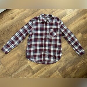 Garage Coupe Boyfriend Fit Burgundy and White Plaid Flannel Shirt Medium